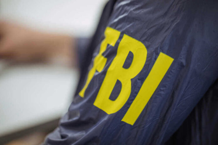 Person wearing FBI jacket, letters in yellow
