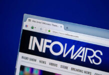 Infowars website tab open in browser window