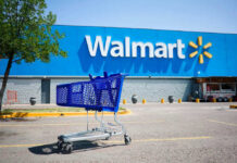 Shopping cart in a Walmart parking lot