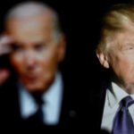 Trump Outsmarts Biden: Steel Industry Rescue! Blurred Joe Biden and clear Donald Trump side by side.