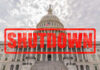 U.S. Capitol building with a red 'SHUTDOWN' overlay