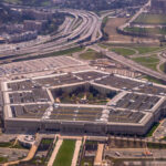 Aerial view of the Pentagon surrounded by roads