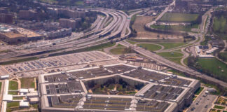 Aerial view of the Pentagon surrounded by roads