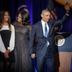 Malia, Michelle and Barack Obama