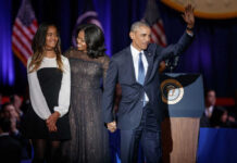 Malia, Michelle and Barack Obama