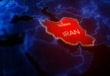 Digital map highlighting Iran with Tehran marked