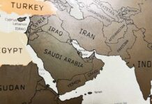 Map showing countries in the Middle East and surrounding regions