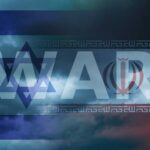 Graphic representation of war between Israel and Iran with symbolic elements