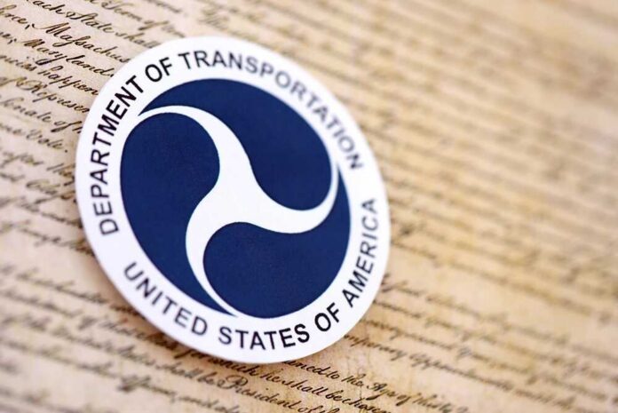Department of Transportation logo on a historical document background