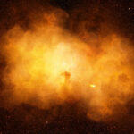 Bright orange cosmic explosion in space with stars around.