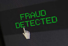 Fraud detected text with a pixelated cursor icon.