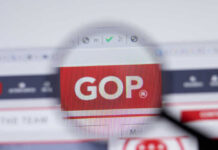 Red State Rebels Kill Trump Map Magnifying glass focusing on GOP website logo.