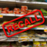 17-State Food Recall Shocker! Recall notice over grocery store shelves.