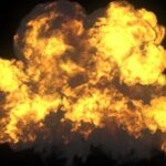 Hypersonic Strike Hits Kyiv A large explosion with flames and smoke against a dark background