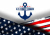 US Coast Guard emblem with American flag background