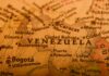 Close-up of a map highlighting Venezuela and surrounding regions
