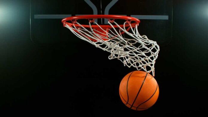 Basketball swishing through a hoop