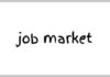 Hot Jobs, Cold Portfolio Handwritten phrase 'job market' on a white background