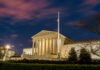 Supreme Court Meltdown: Trust Hits Rock Bottom The United States Supreme Court building at dusk.