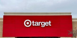 Exterior view of a Target store with a red facade
