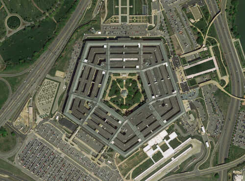 Washington,/,Usa,-,Dec,6,,2019:,Pentagon,Building,Aerial Aerial view of the Pentagon building surrounded by roads and parking lots