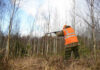 Hunter’s Shot Kills Mom – ‘Thought It Was Deer’ Hunter in high-visibility vest aiming rifle in forest.
