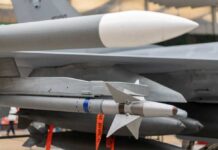 Missile mounted under a fighter jet wing