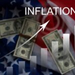 Graph indicating inflation with dollar bills on an American flag background