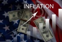 Inflation Fight Escalates – More Pain Teed Up Graph indicating inflation with dollar bills on an American flag background