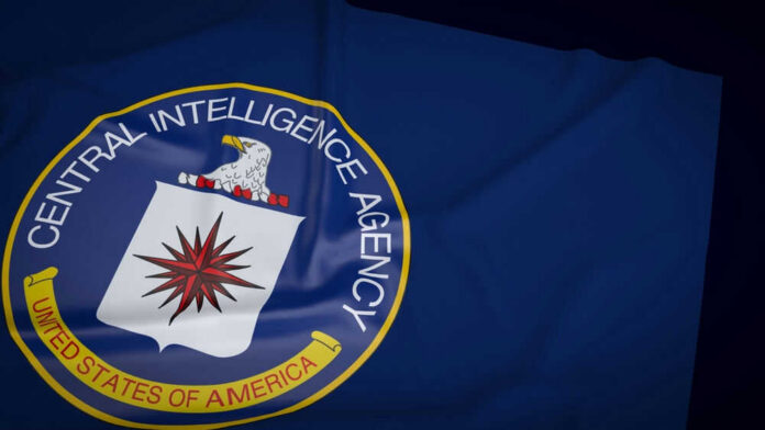 shutterstock_2395644881 Central Intelligence Agency emblem on a blue flag