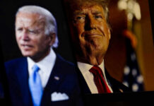 Eight Shots: Trump Blames Biden Joe Biden and Donald Trump side by side images.