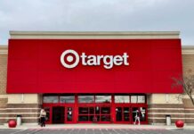 Exterior view of a Target store with a red facade