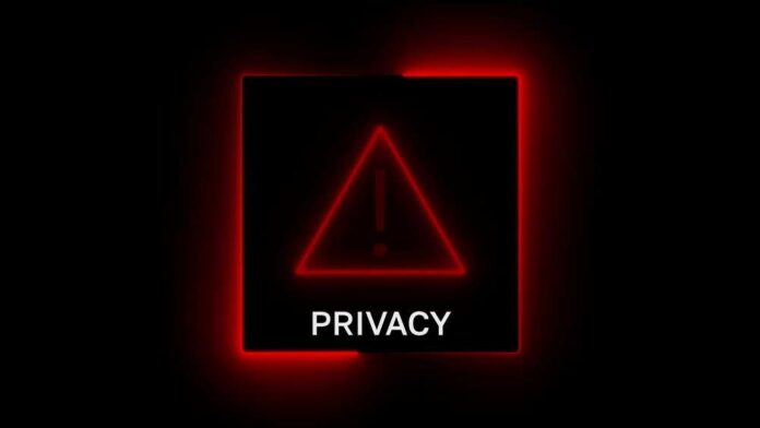 A,Glowing,Red,Neon,Warning,Triangle,With,An,Exclamation,Mark A red neon privacy warning sign with an exclamation mark