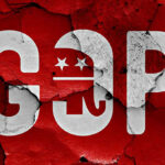 Polling Earthquake JOLTS GOP Cracked GOP logo on a red background.