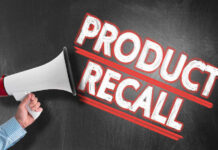 Burn Hazard Lurks In Pockets Megaphone and Product Recall text on chalkboard.