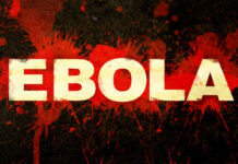 Border Lapse? Ebola Rides A Plane Ebola text over red splatter background