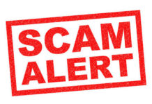 Marketplace Scam Steals Your Name Red stamp with the words SCAM ALERT in bold letters